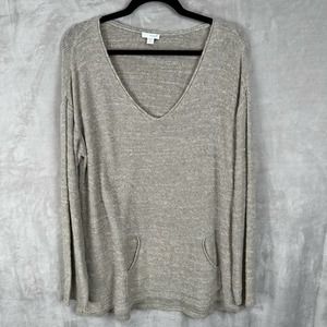J Jill PureJill Sweater Womens Large Tan V Neck Lightweight Tunic Casual Office